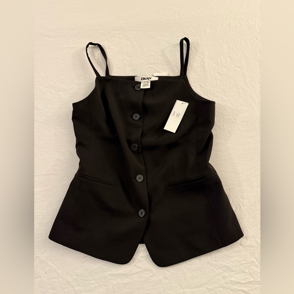 DKNY Black Button Front Spaghetti Strap Camisole Suit Top UE5VN978 Mens 8